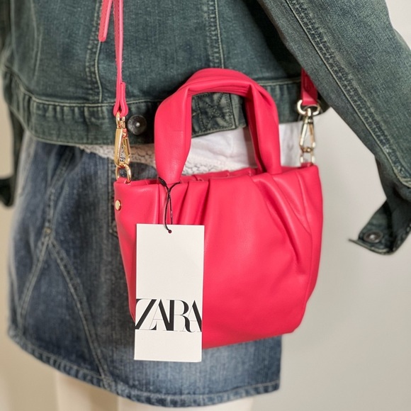 Zara Crossbody Bag handle Pink Fuchsia Mini Rose Gold Bag Soft Mini Purse New - Picture 2 of 16